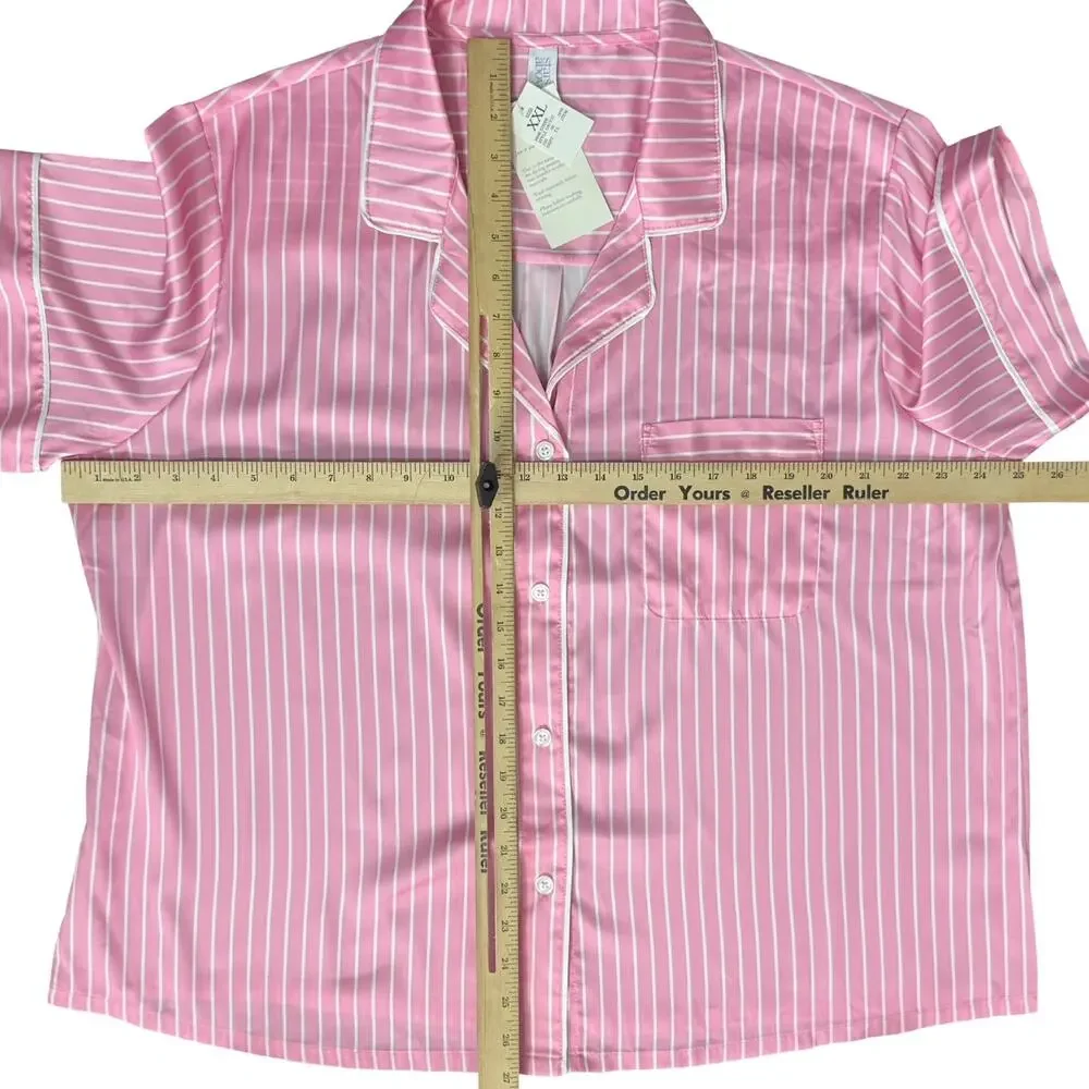 Stars Above Pink White Pinstripe Satin PJ Pajama Shorts Top Set size XXL NEW Tag - Picture 8 of 14